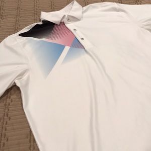 Greg Norman men’s shirt, golf style, “Play dry,” L